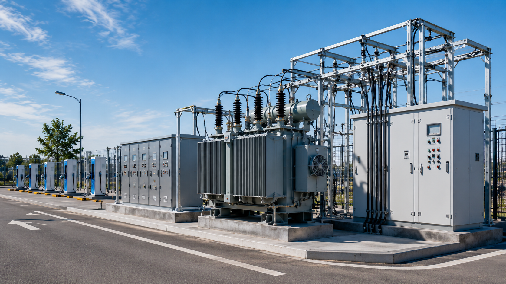 Transformer and electrical distribution equipment for EV charging station projects