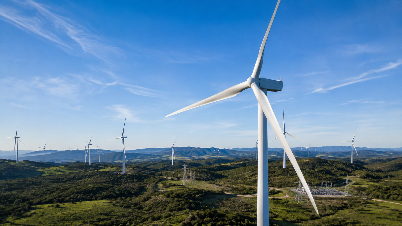Wind farm with multiple wind turbines and electrical transmission infrastructure