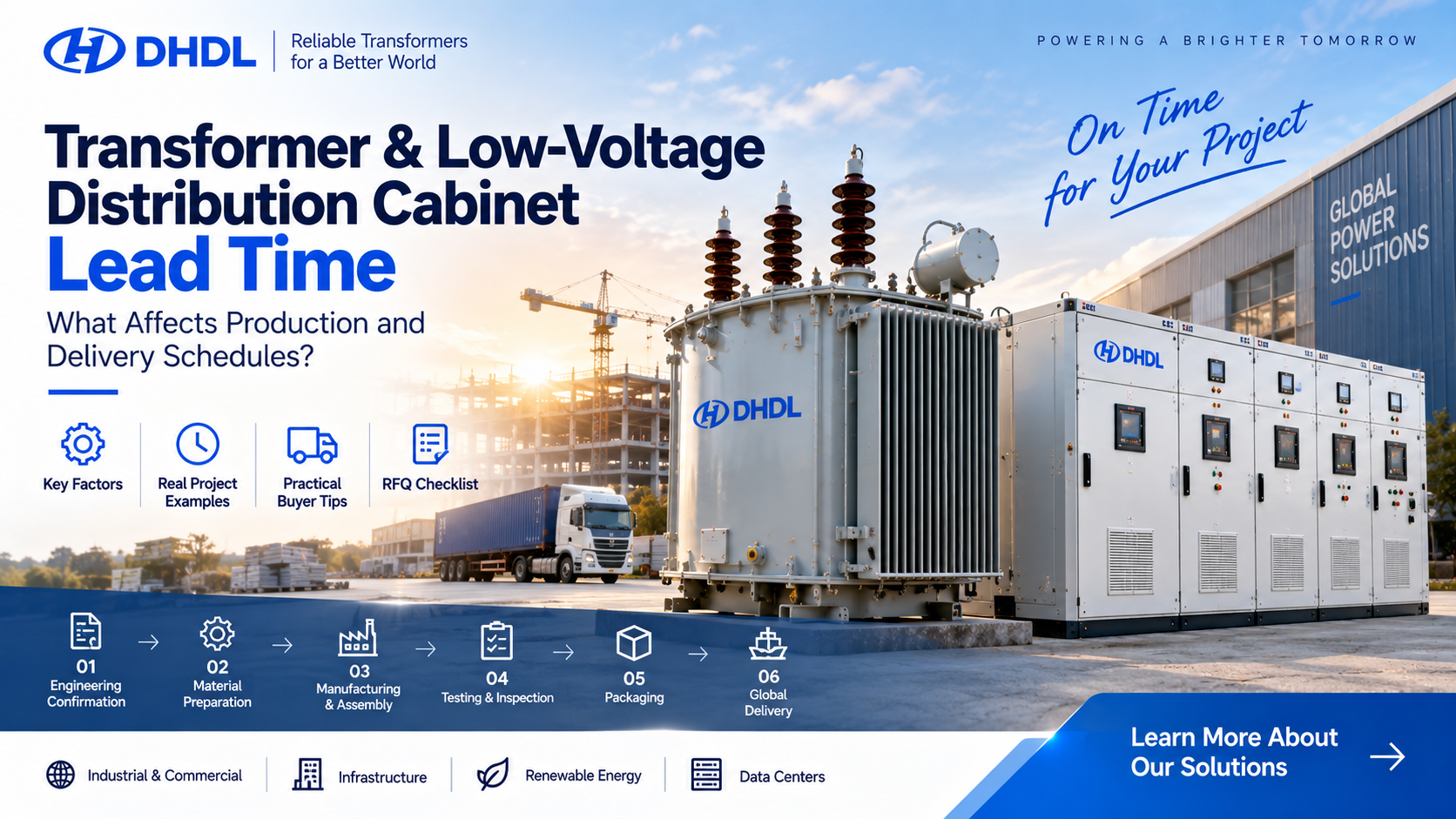 Learn what affects transformer and low-voltage distribution cabinet lead times, from engineering and materials to testing, batch production and international shipping. Includes real project examples and an RFQ checklist.
